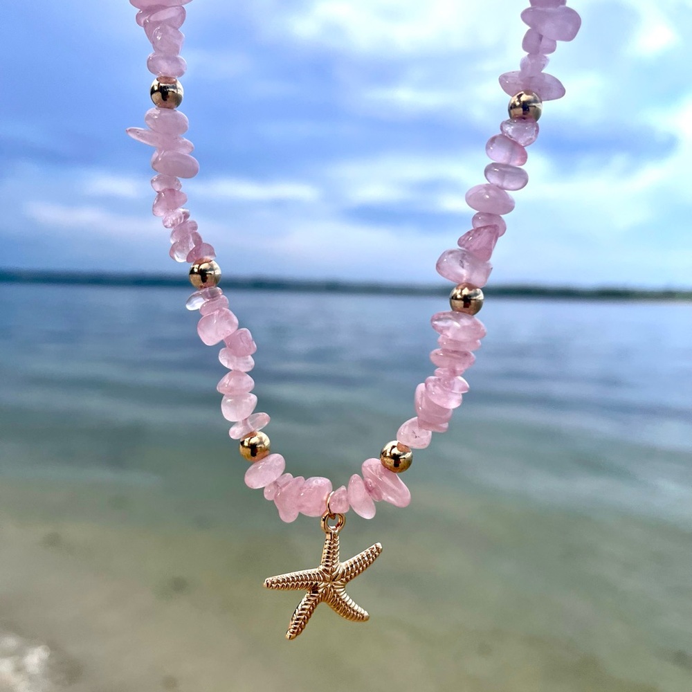 Pink Beaded Necklace with Starfish Charm